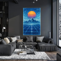 Retro-Futuristic Synthwave Landscape Art Poster