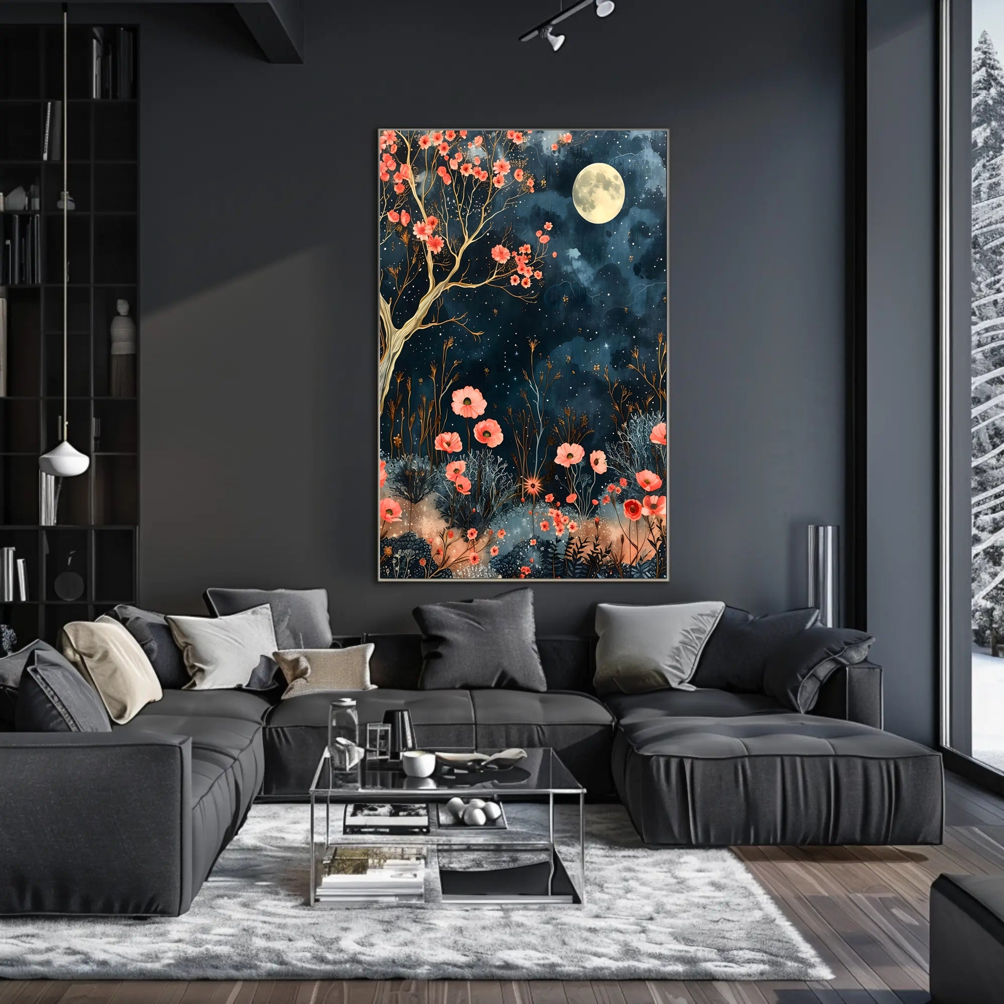 Dreamy Enchanted Garden Under Moonlit Sky Poster