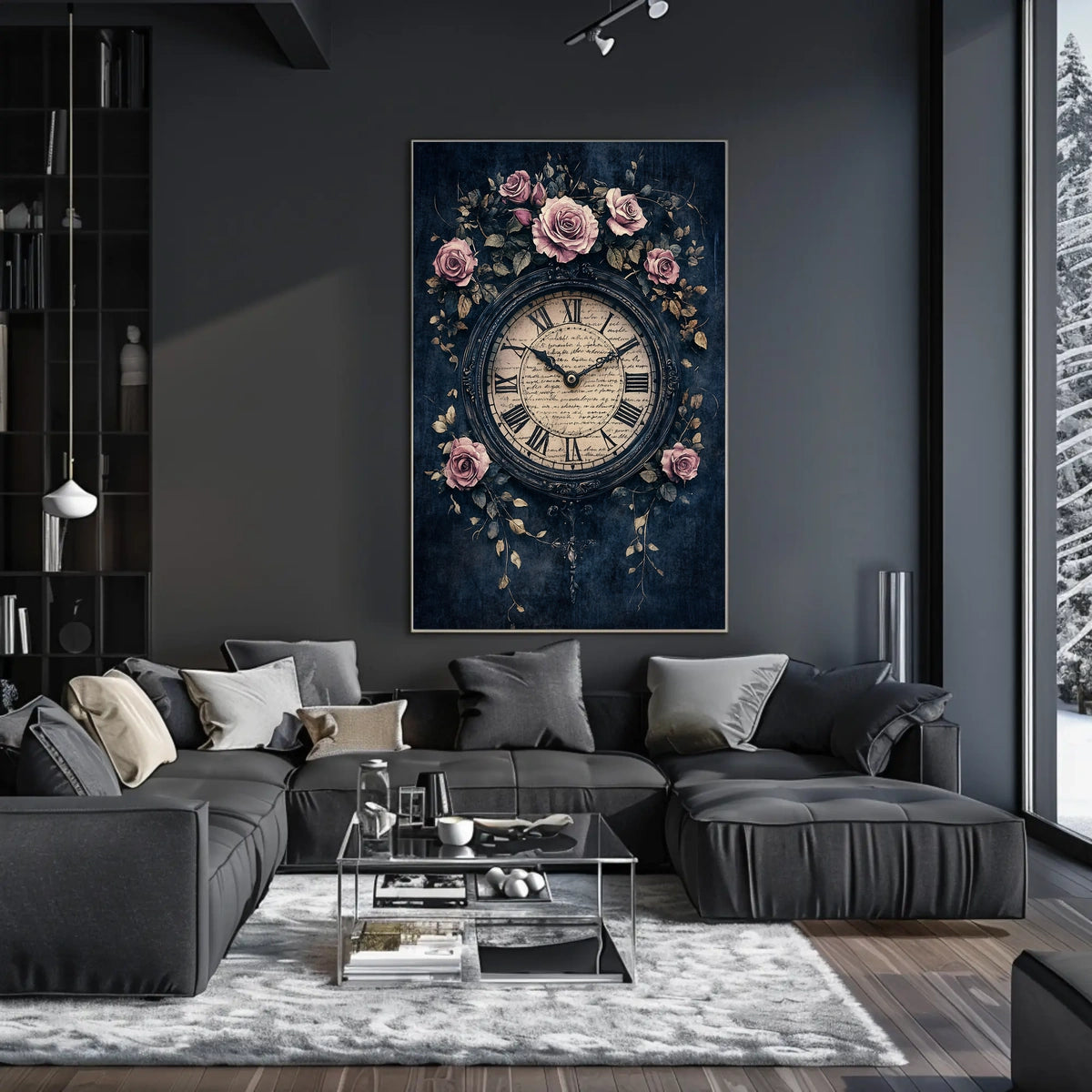 Ornate Clock and Roses Design: Artistic or Pop Culture Poster