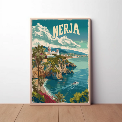 Nerja Cliffside Church and Coast Travel Poster