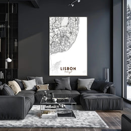 Lisbon Modern Minimalist Map Art Print Urban or Cityscape Poster