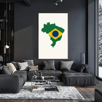 Artistic Brazil Map in National Colors Country Flag Poster