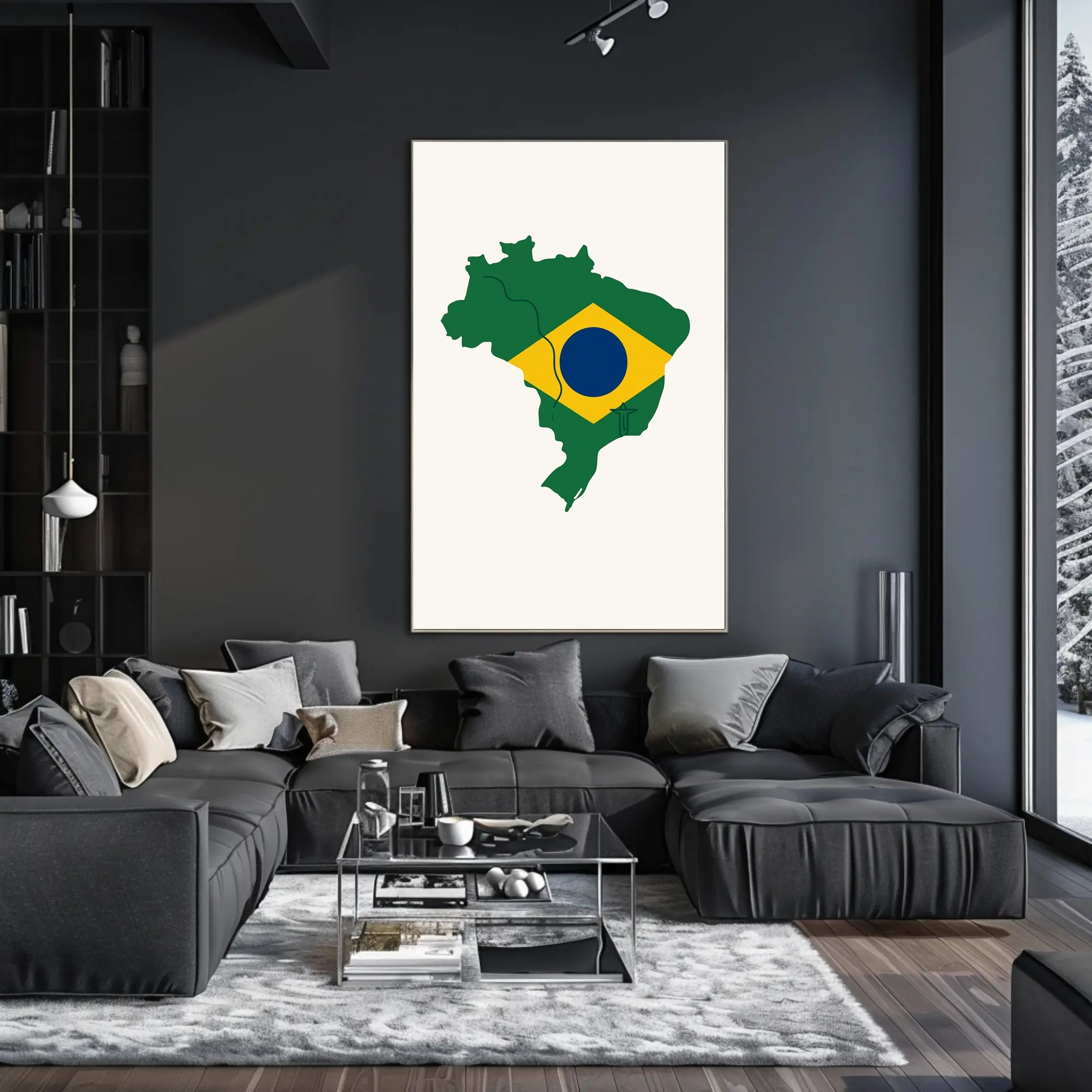 Artistic Brazil Map in National Colors Country Flag Poster