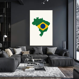 Artistic Brazil Map in National Colors Country Flag Poster