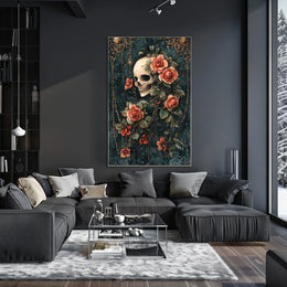 Human Skull and Roses Gothic Artistic, Pop Culture Poster