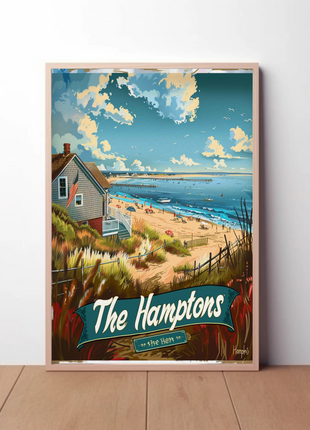 The Hamptons Pier Beach House Ocean Travel Poster