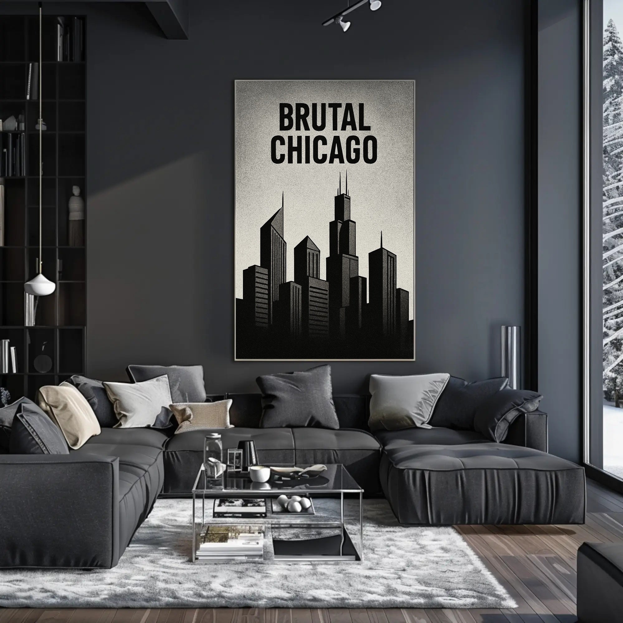 Bold Black-and-White Chicago Skyline Urban or Cityscape Poster