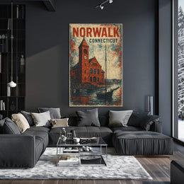 Norwalk Waterfront Vintage Scene Urban Cityscape Poster