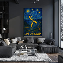 Artistic Lake Charlevoix Poster in Van Gogh Style - Abstract, Artistic, or Pop Culture Poster