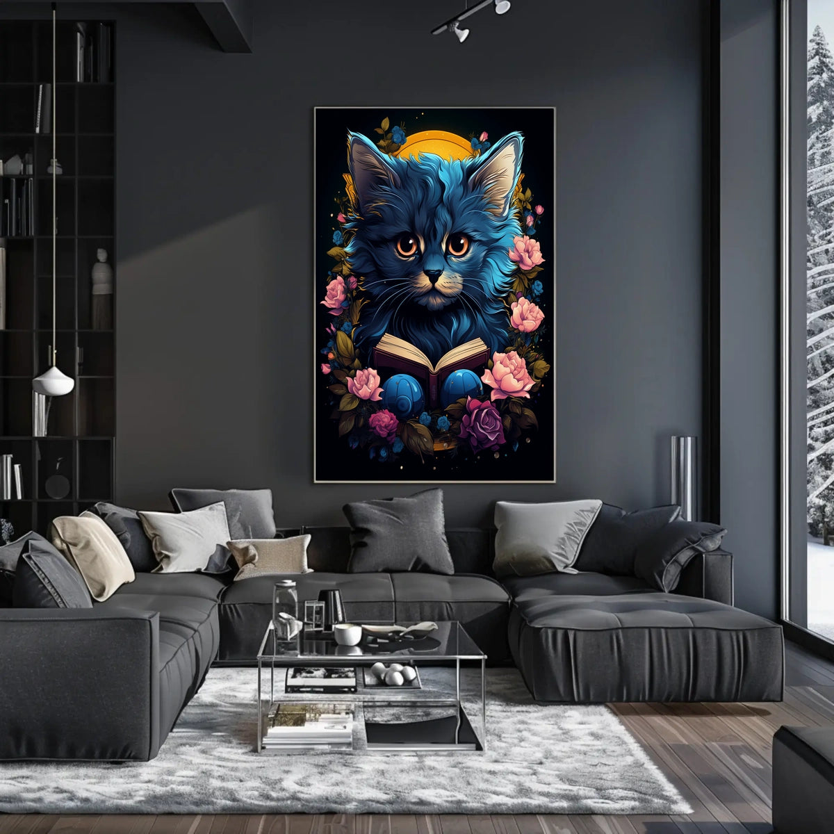 Mystical Blue Cat Fantasy Art Poster Adventure