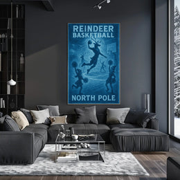 Reindeer Basketball At The North Pole Poster