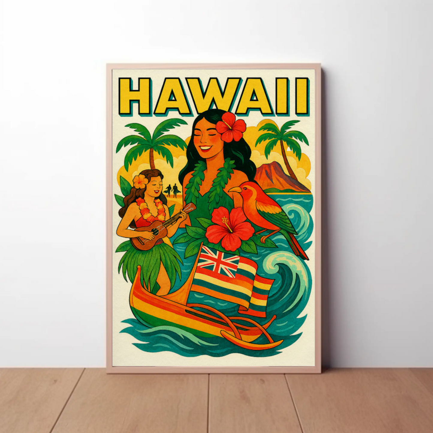 Hawaii Culture Island Canoe Flowers Poster