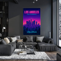 Neon Los Angeles Skyline Retro-Futuristic Urban or Cityscape Poster