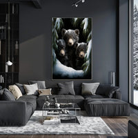 Bear Cubs in Snowy Forest Photorealistic Poster