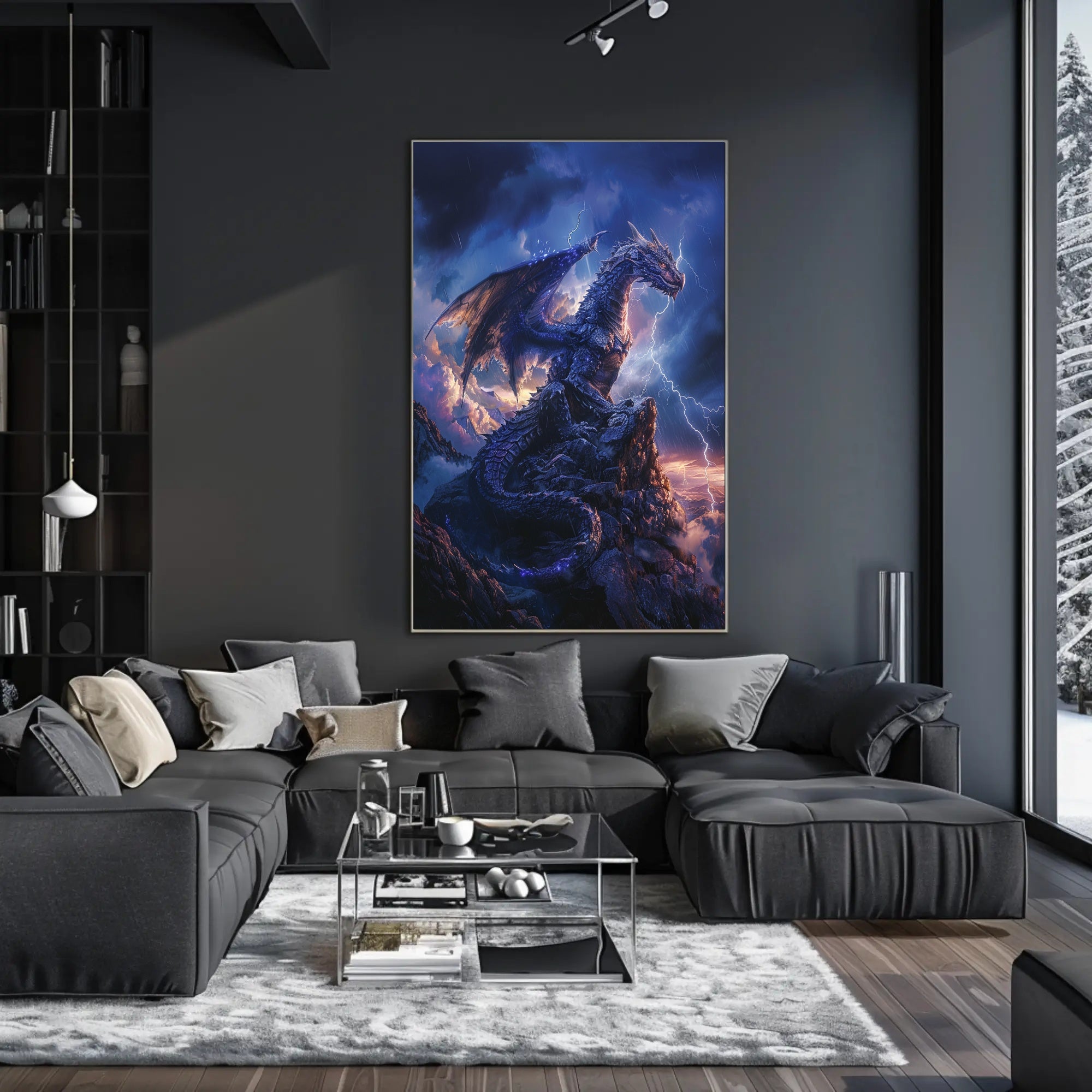 Majestic Blue Dragon Photorealistic Fantasy or Mythology Poster PosterGoat