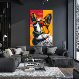 Stylized Corgi Dog with Sunglasses Pop Culture Poster PosterGoat