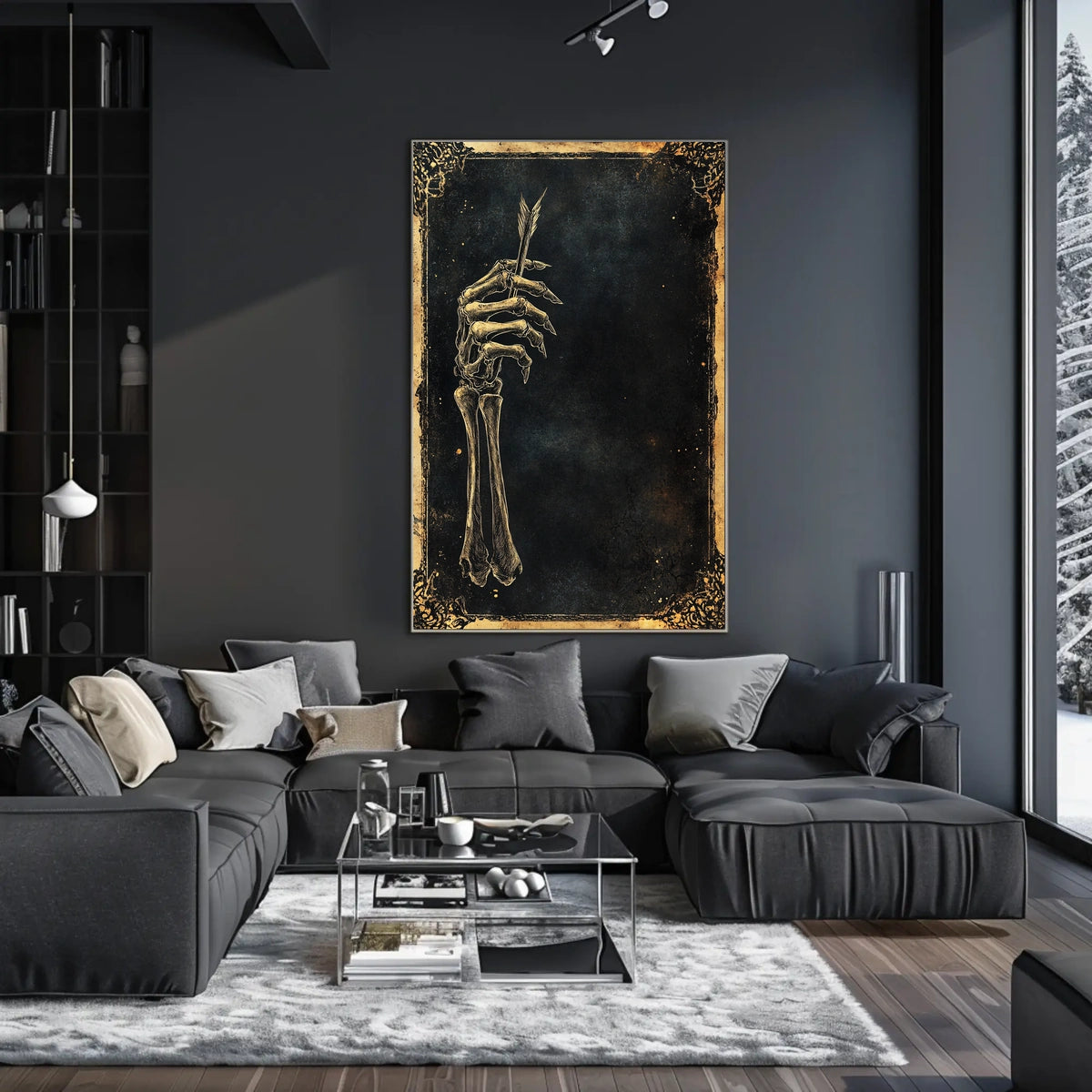 Eerie Skeletal Hand Holding Arrow Abstract, Artistic Poster