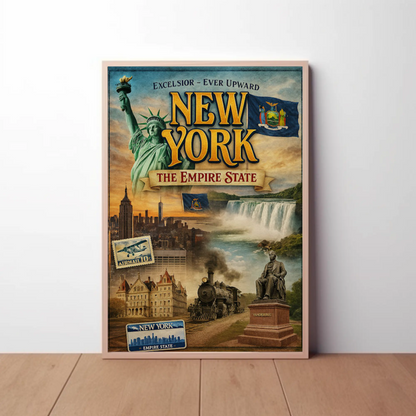 New York Empire State Excelsior Niagara Falls Train Travel Poster