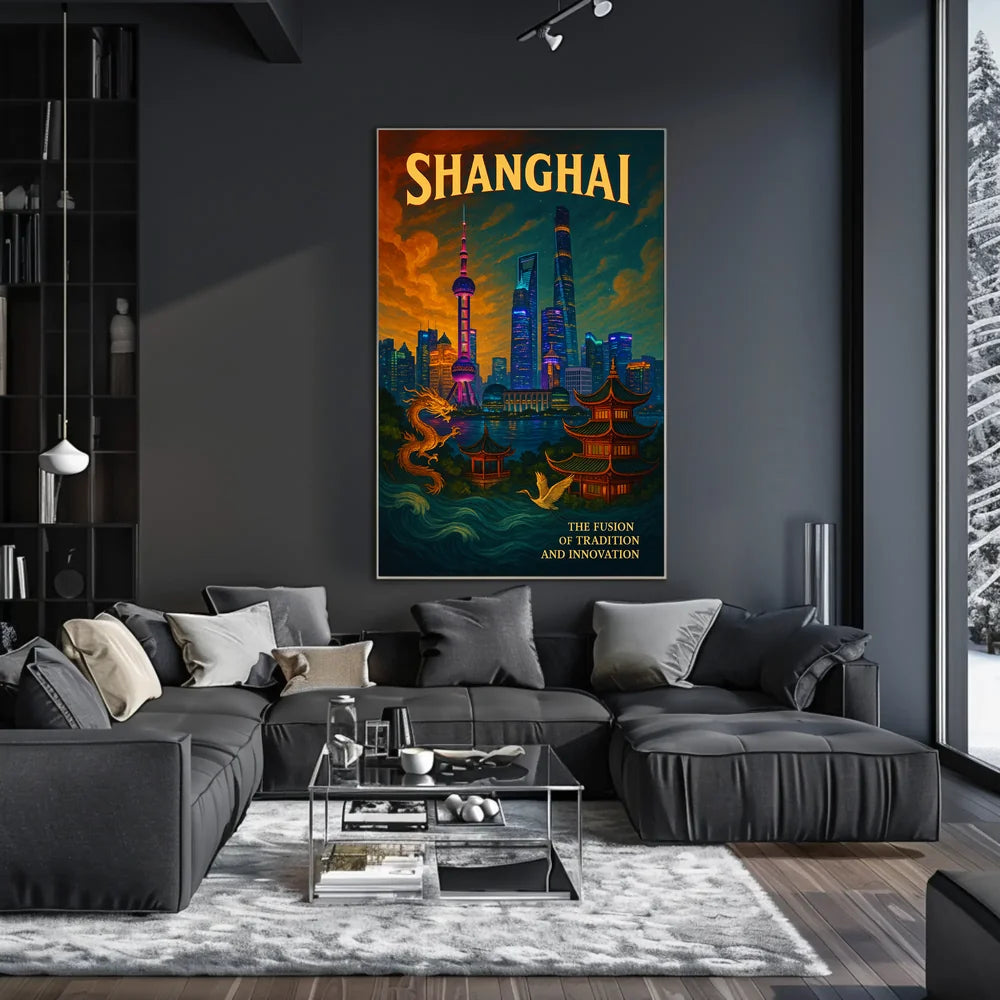 Shanghai's Vibrant Fusion Cityscape Urban or Cityscape Poster PosterGoat