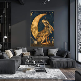 Moonlit Hare Fantasy: Whimsical Animal Nighttime Poster
