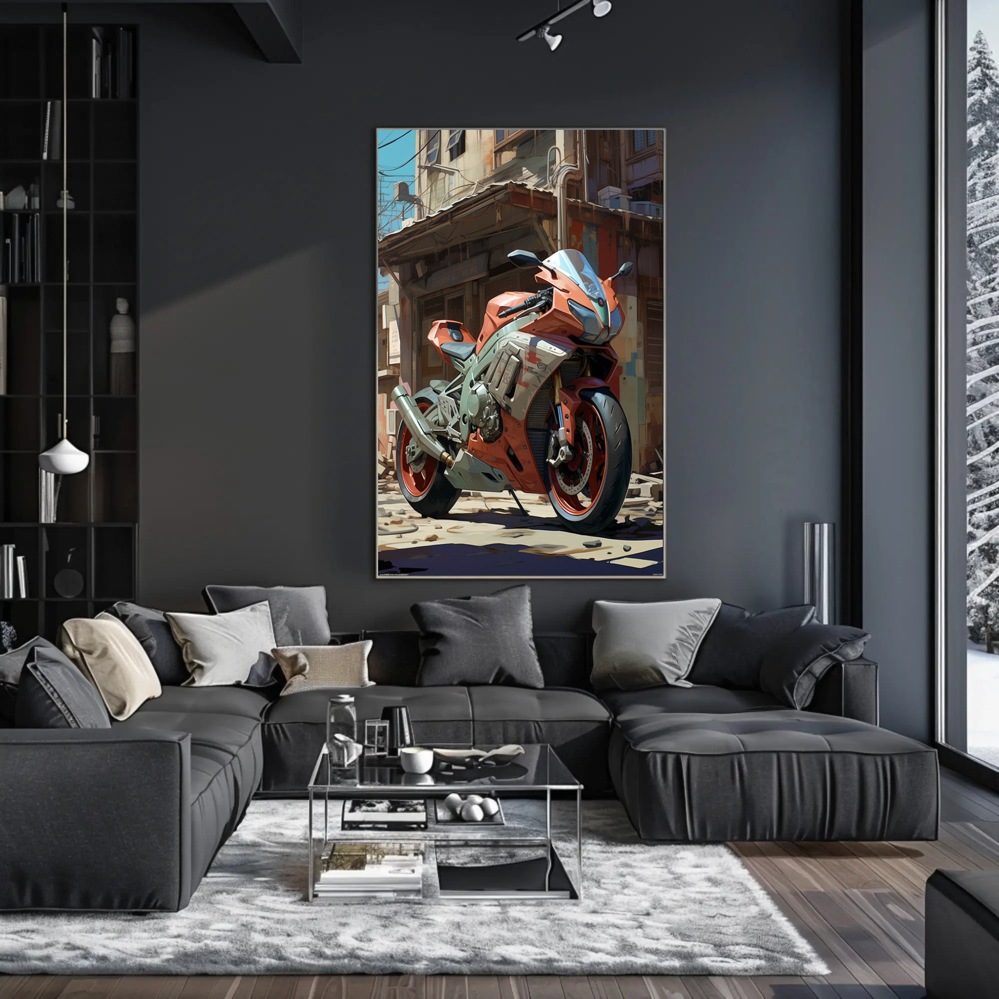 Urban Motorcycle Art Poster PosterGoat