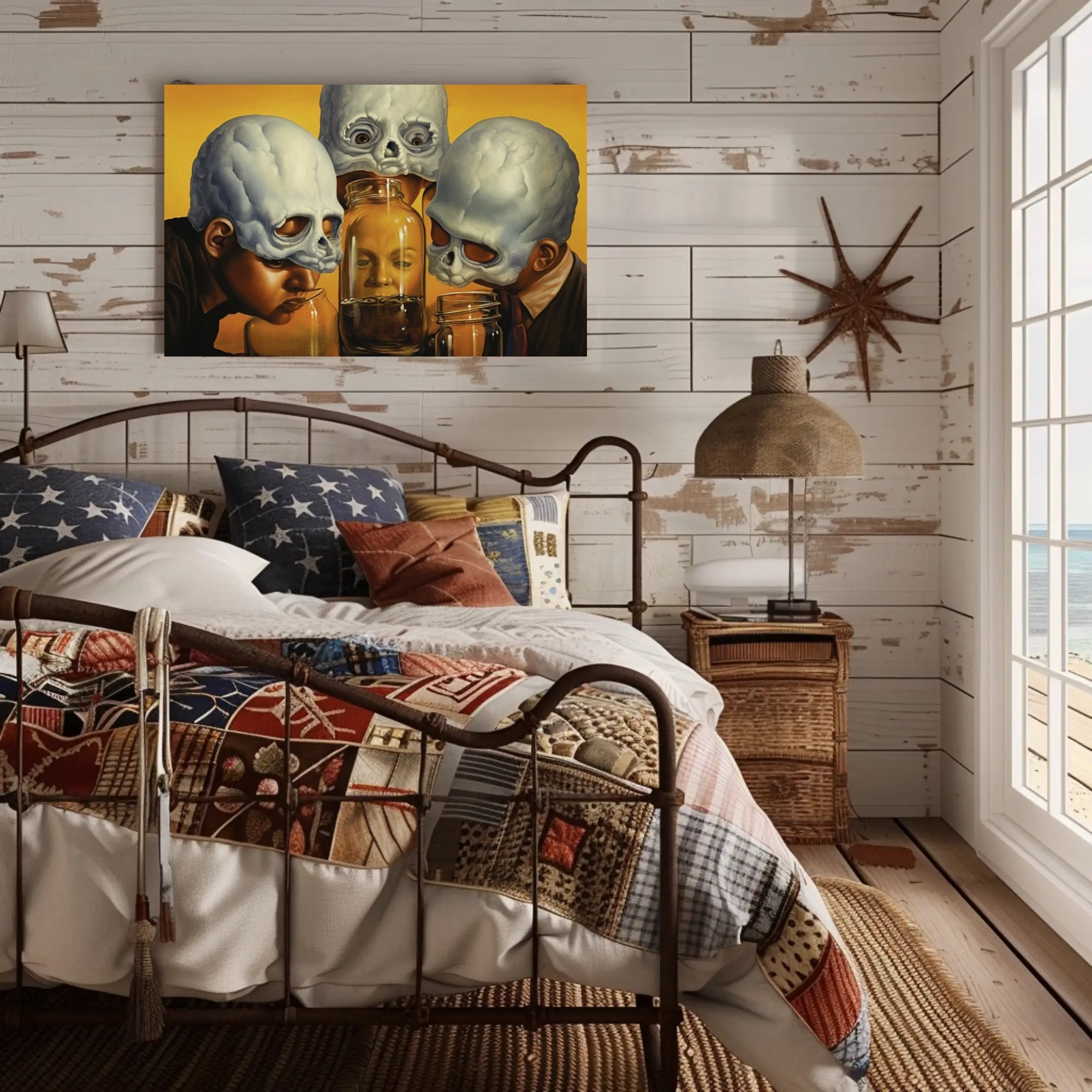 Surreal Identity Art with Skulls and Jars - Artistic Poster
