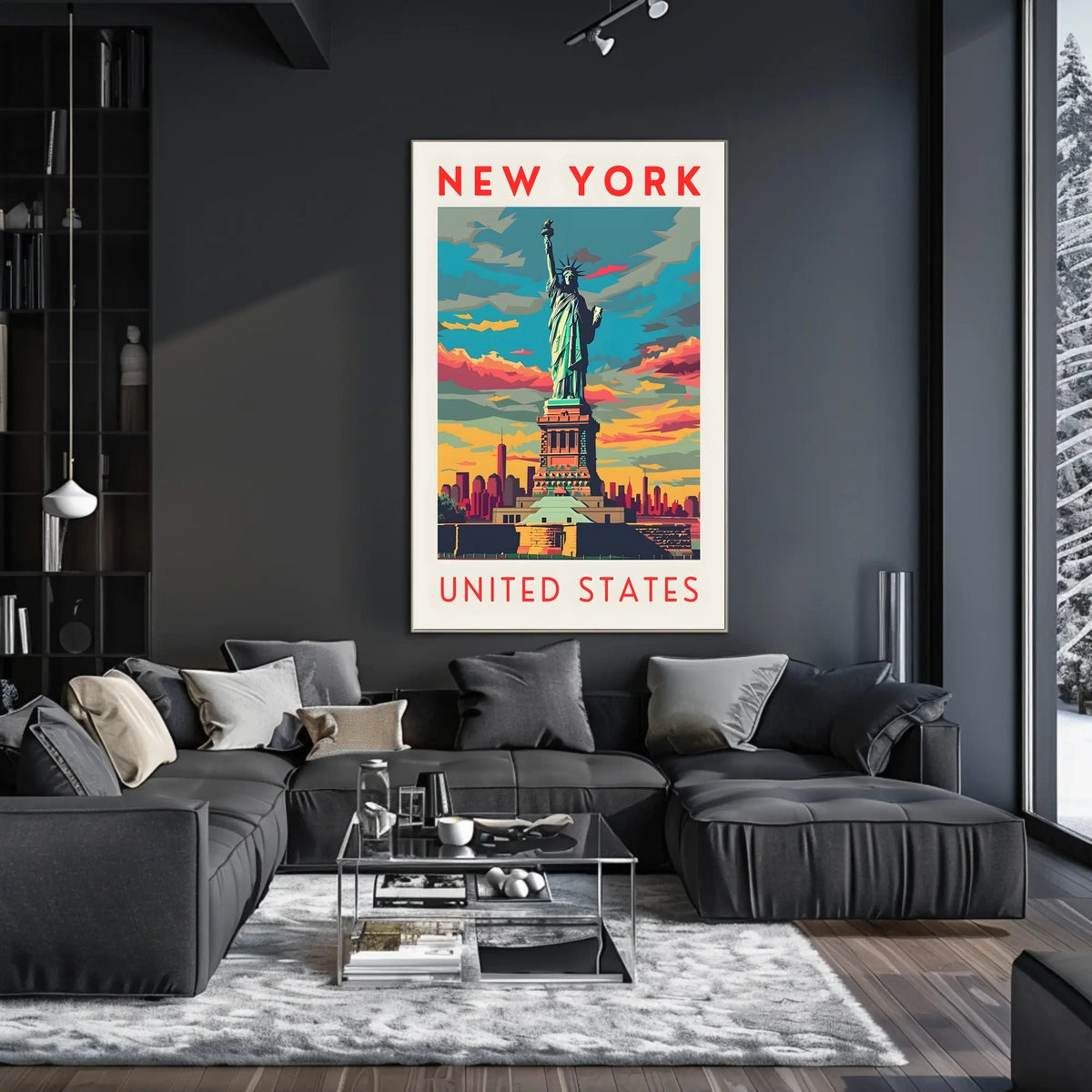 Statue Of Liberty New York Skyline Poster Retro Wall Art