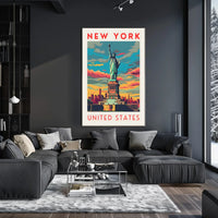 Statue Of Liberty New York Skyline Poster Retro Wall Art