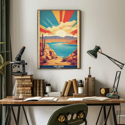 Lake Havasu Arizona Sunset Canyon Water View Vintage Travel Poster