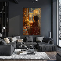 Little Girl Watching Fireworks Night Scene Cozy Poster