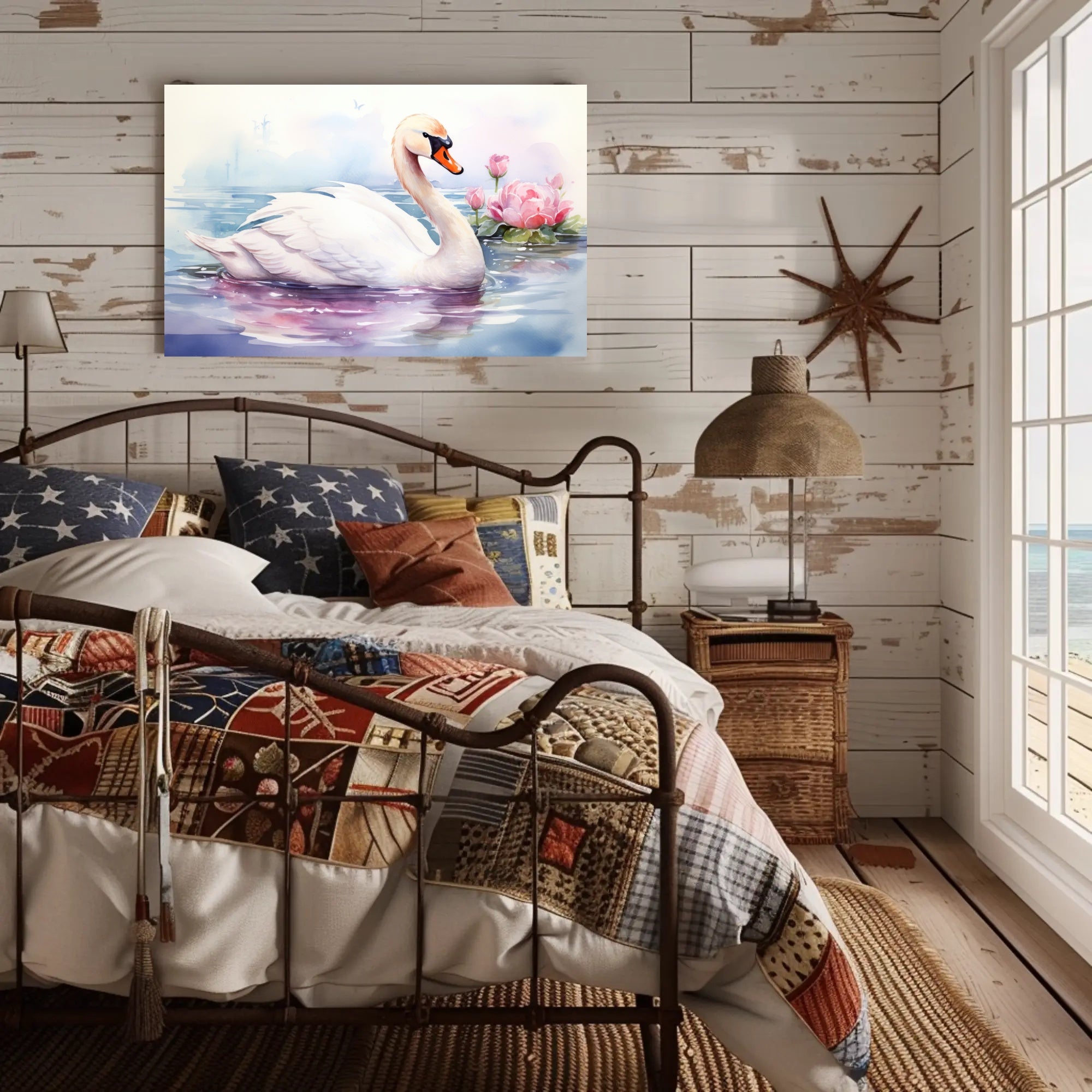 Serene Swan in Watercolor Poster PosterGoat