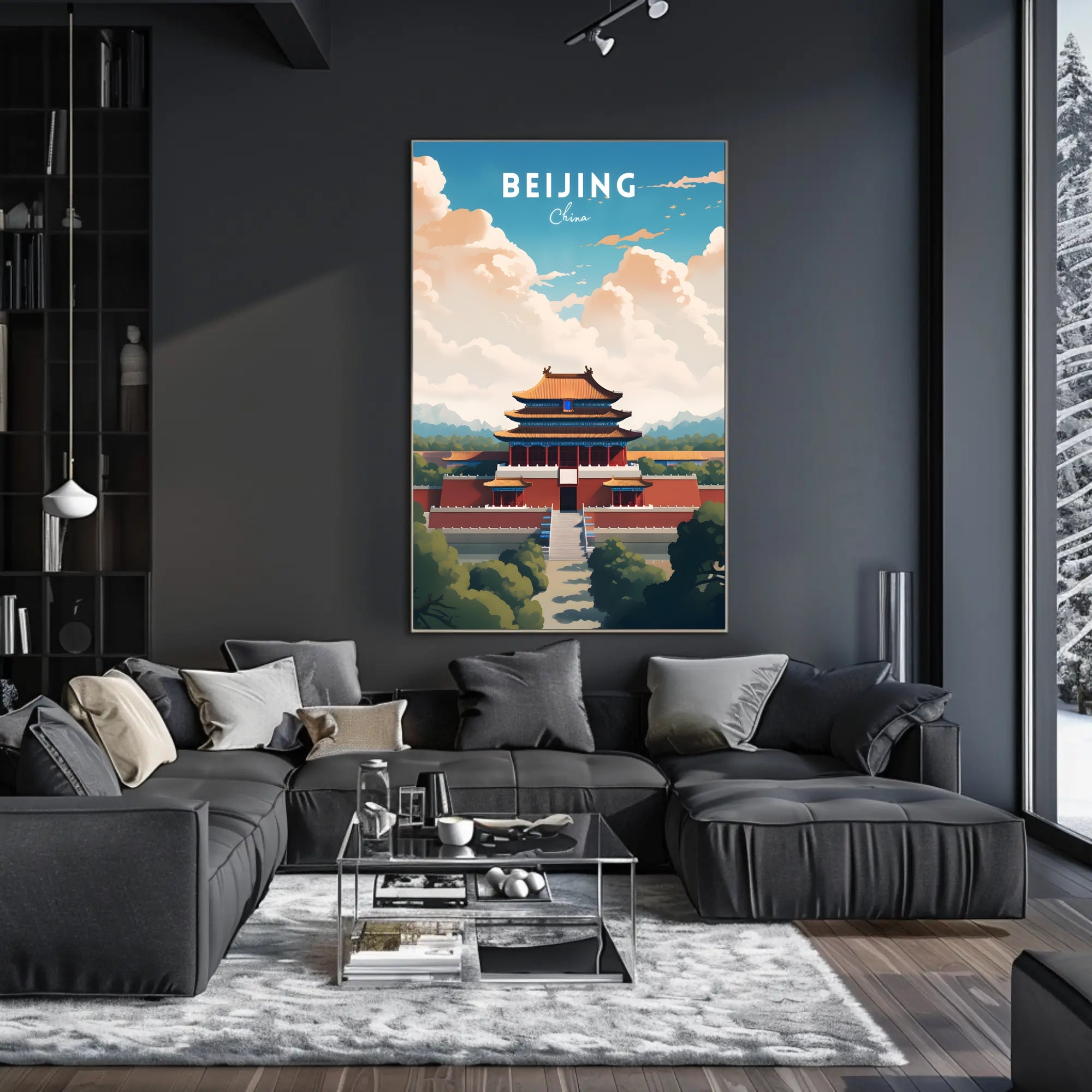Beijing Travel Poster: Vibrant Chinese Architecture Artwork