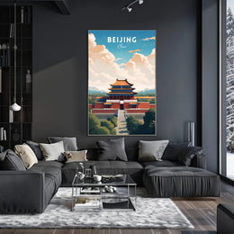 Beijing Travel Poster: Vibrant Chinese Architecture Artwork