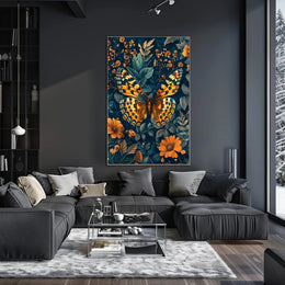 Vibrant Butterfly and Flowers Illustrated Animal Poster