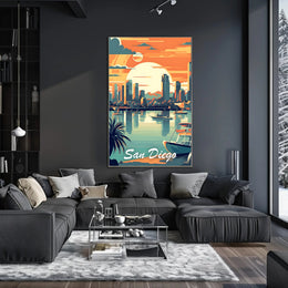 San Diego Skyline Sunset Travel Poster