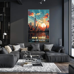 New York Cityscape Sunset View Poster Modern Wall Art
