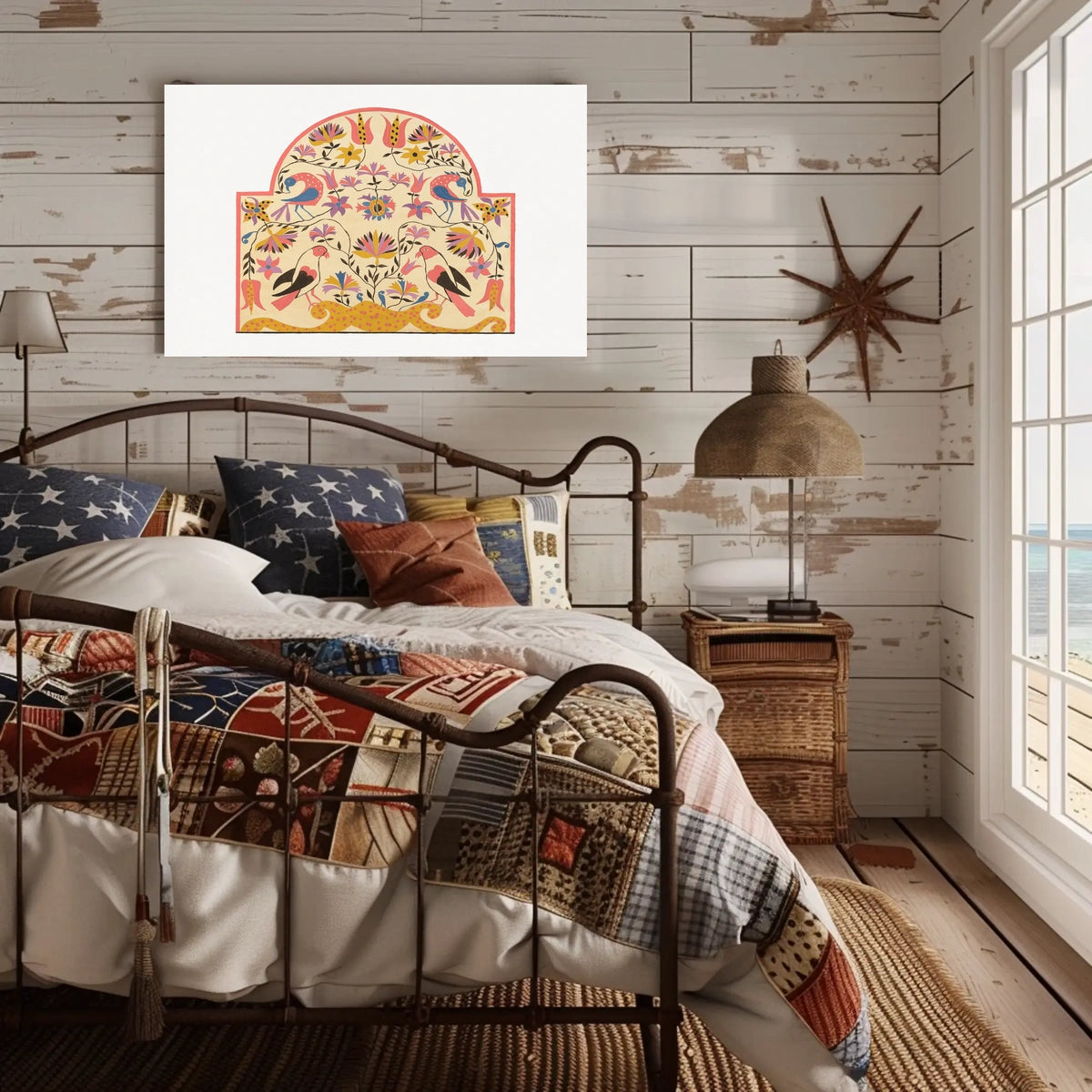 Folk Art Birds and Flowers Decorative Illustration Poster