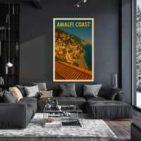 Amalfi Coast Poster Blue Mediterranean Coastal Wall Art