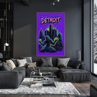 Dynamic Neon Detroit Art: Urban or Cityscape Poster