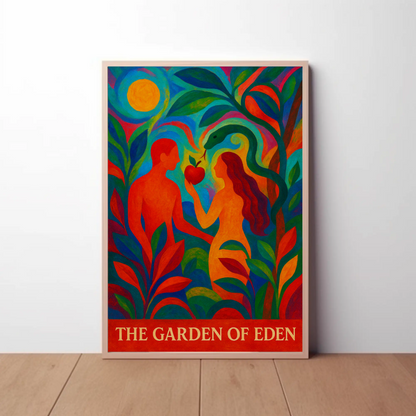 Garden Of Eden Abstract Adam Eve Colorful Poster