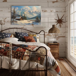 Winter Cabin Retreat: Serene Landscape Art Print