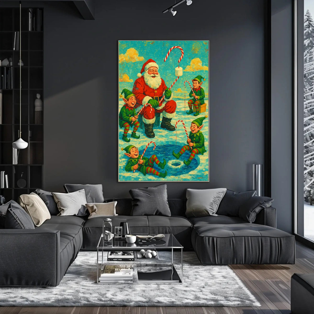 Festive Santa and Elves Vintage Christmas Artistic Poster