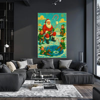 Festive Santa and Elves Vintage Christmas Artistic Poster