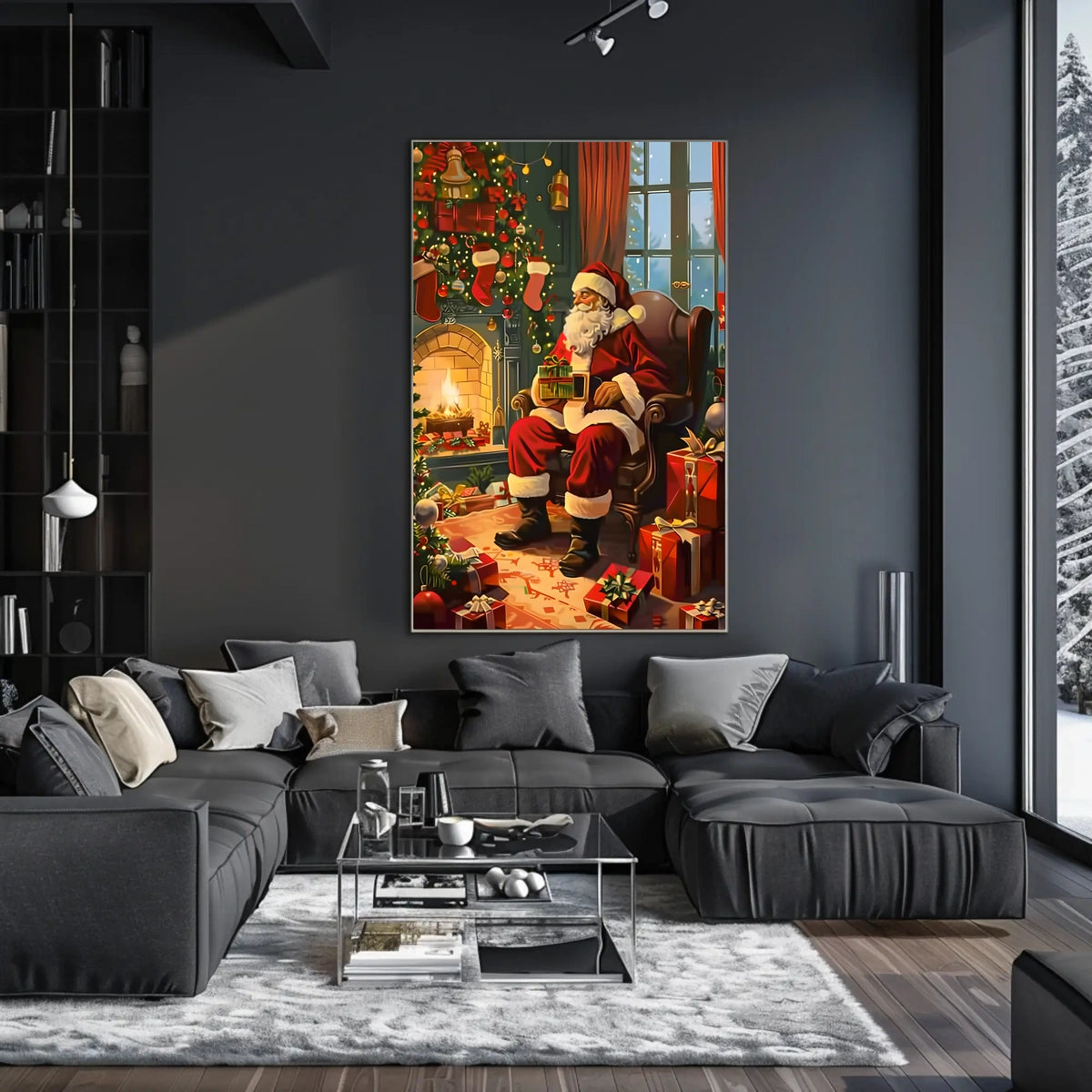 Santa Claus by the Fireplace Poster