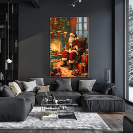 Santa Claus by the Fireplace Poster