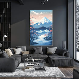 Serene Japanese Landscape with Cherry Blossoms Cultural Poster