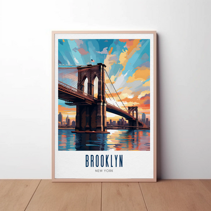 Brooklyn Bridge New York City Travel Sunset Poster