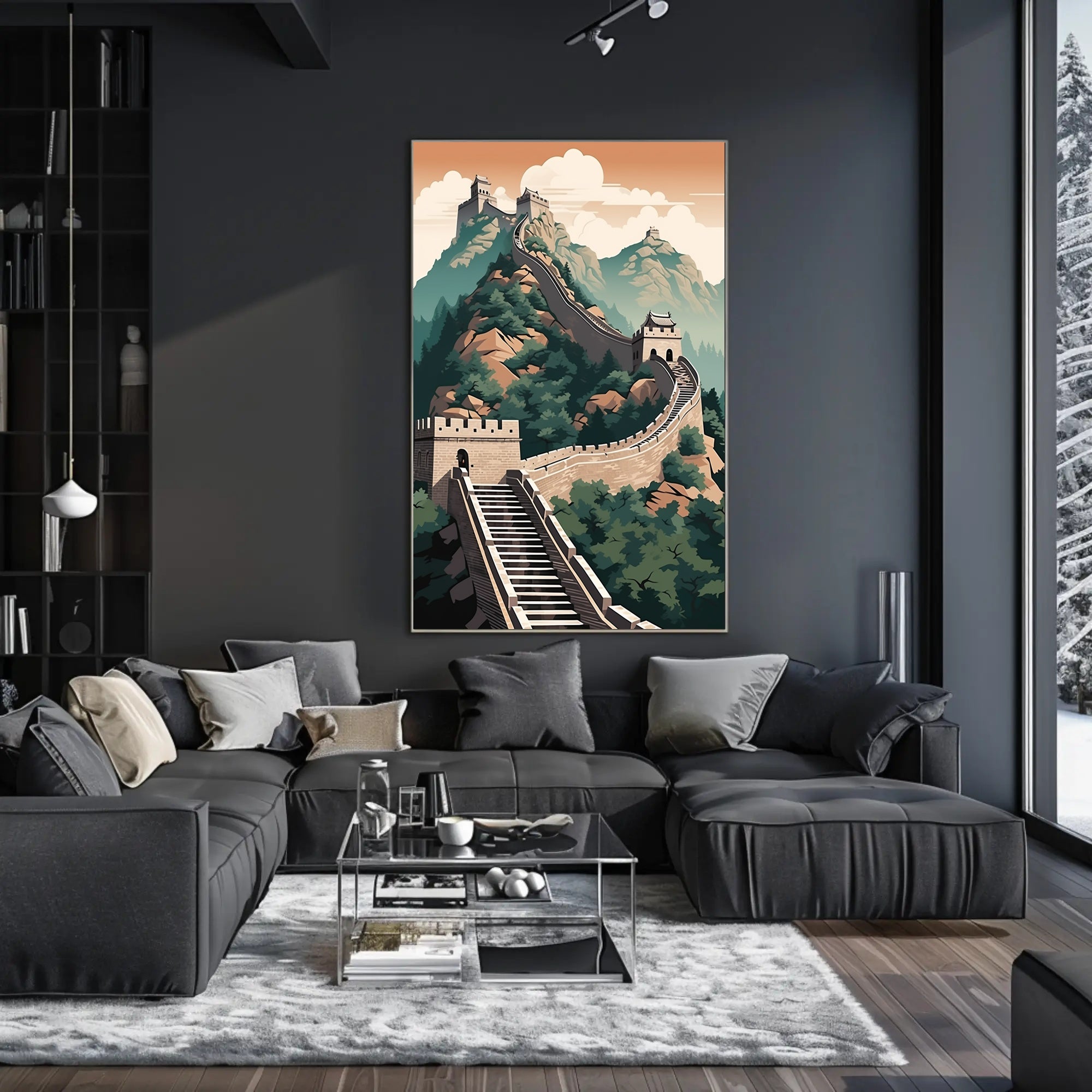 Great Wall of China Stylized Heritage Art Poster