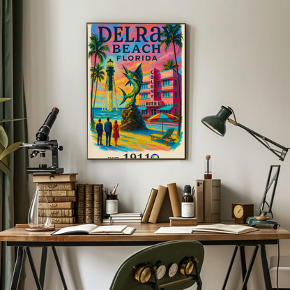 Delray Beach Hotel Lighthouse Fish Palms Vintage Travel Poster Wall Art