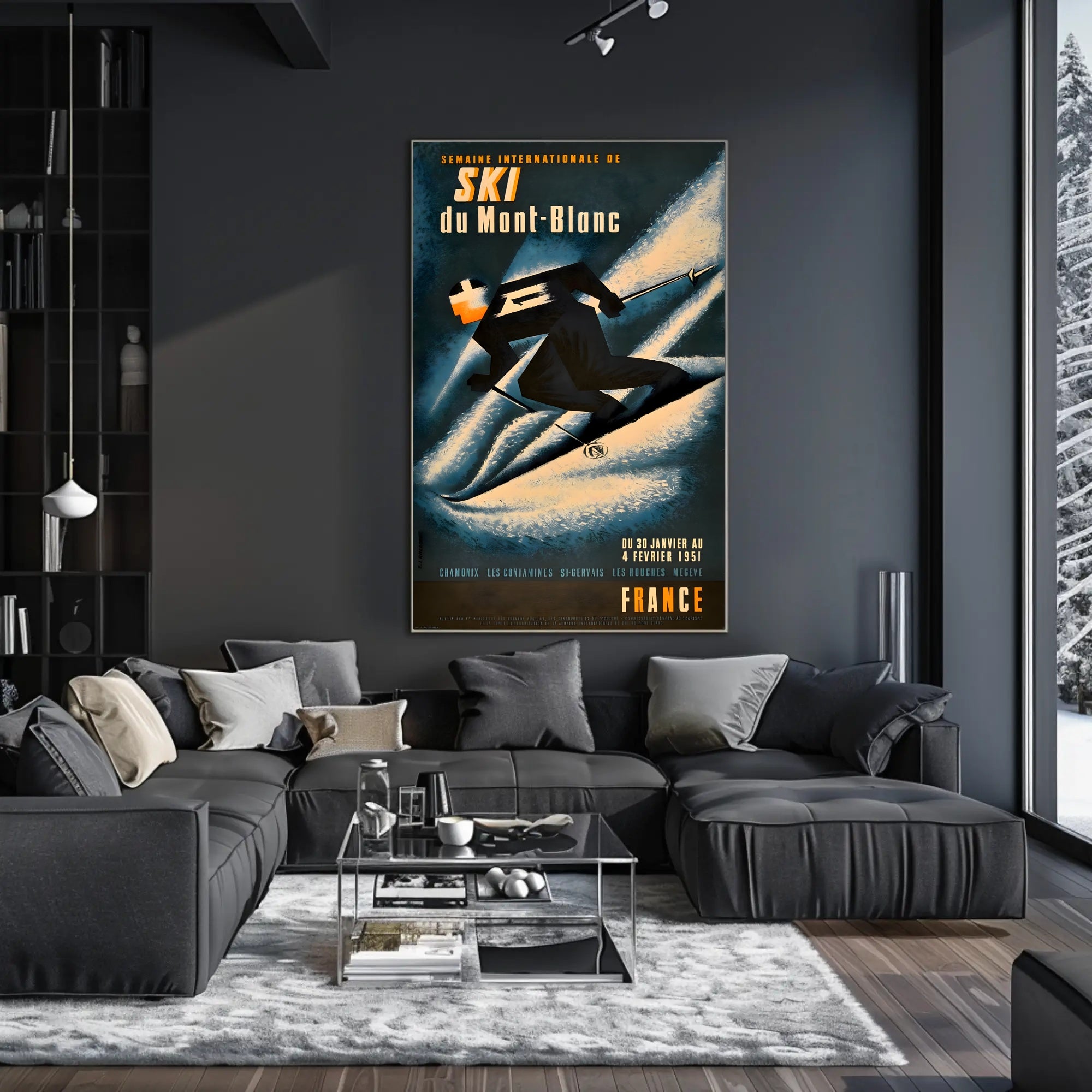 Vintage Skiing Mont Blanc Event Poster - Sports Poster PosterGoat